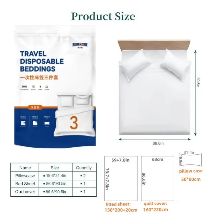 Disposable 3PCS 4PCS Non-woven Travel Bedding Set Duvet Covers Pillowcases King Size Disposable Bed Sheet Set For Hotel Trip