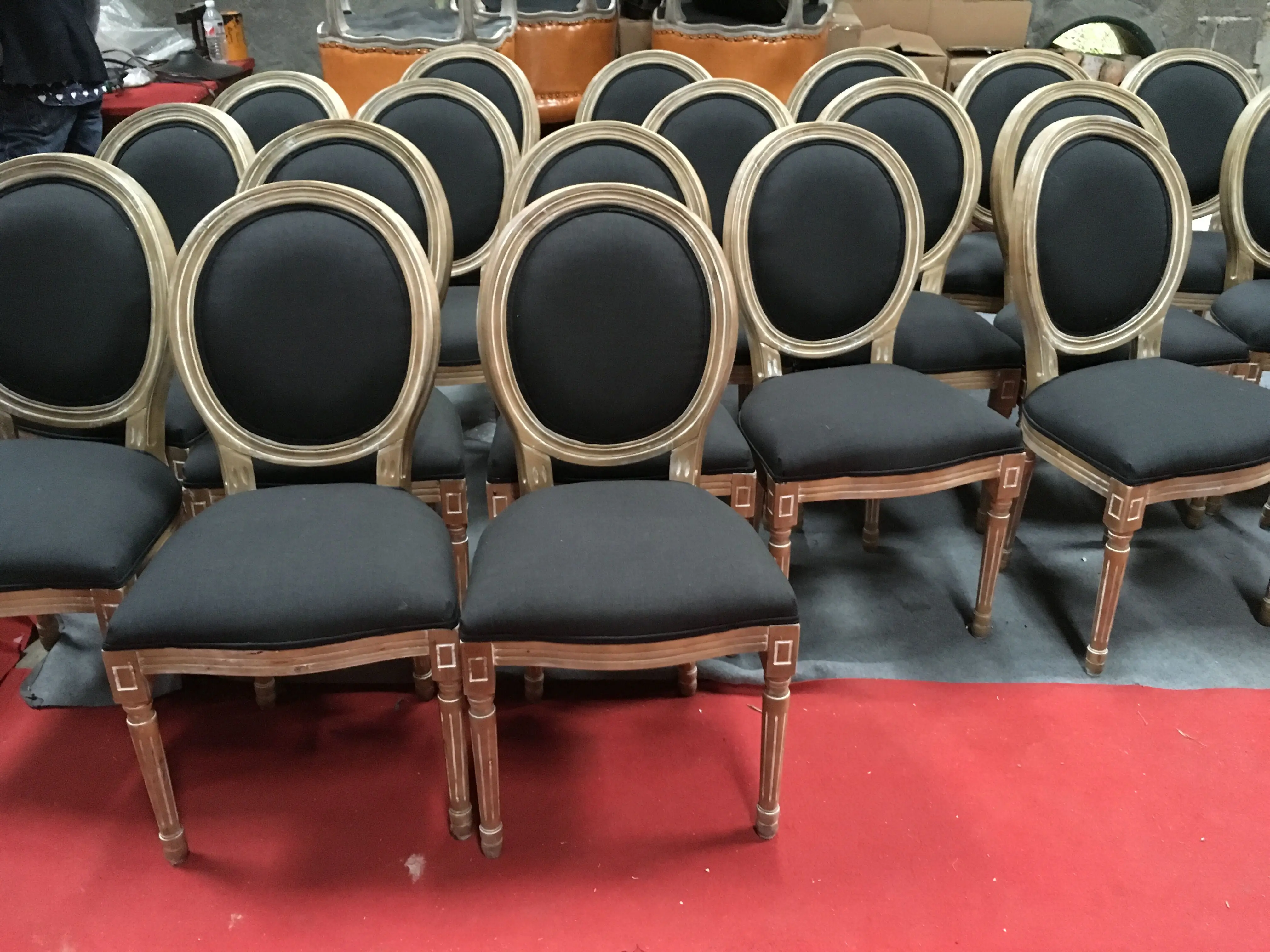 High Back French Bistro Style Antique looking Oak Wooden Oval Back Louis Chairs