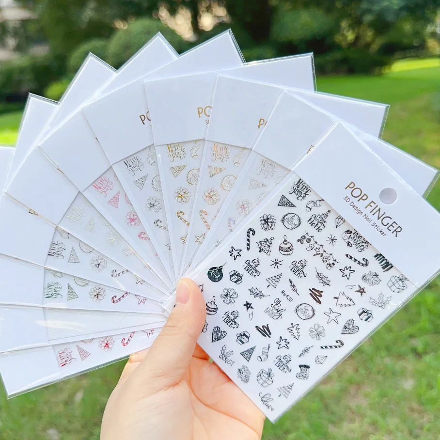 Christmas 3D Snowflake Nail Art Decals White Self-Adhesive Manicure Stickers with Winter Snowman Design for Nail Decoration