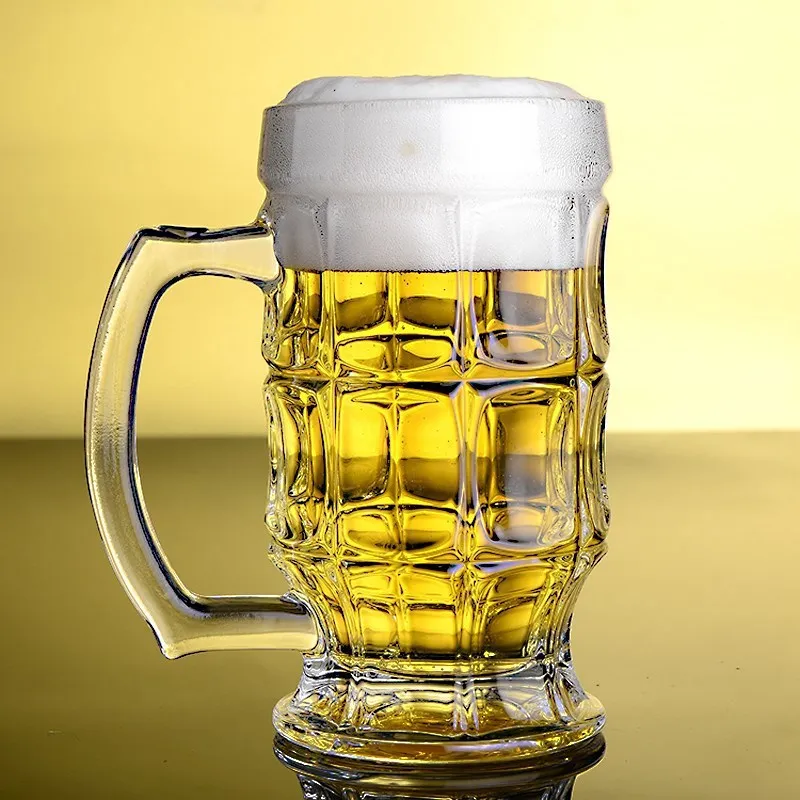 factory direct sales exquisite thickened 400ml transparent beer glasses cups with handle