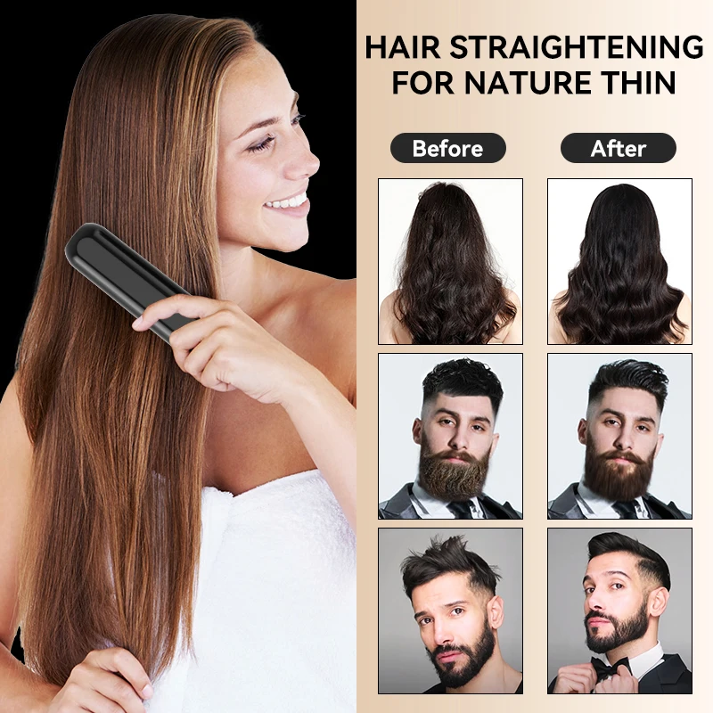 New Design 55W Portable Beard Cordless Electric Hair Straightening Brush USB Rechargeable Hair Straightener Comb For Home Use
