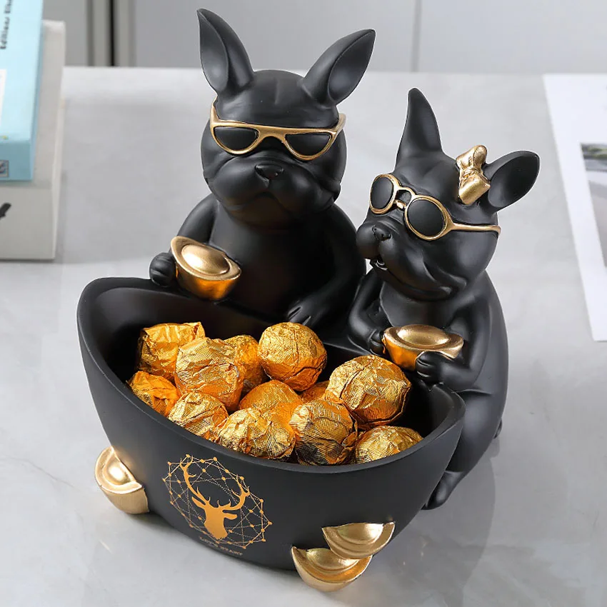 Creative Resin Lover Bulldog Dog Statue Animal Sculpture Storage Decoration Home Living Room Decor Housewarming Gift