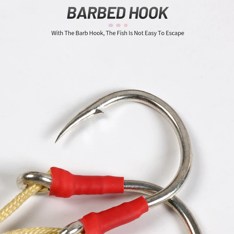 New 2/0 3/0 5/0 7/0 9/0 11/0 High Carbon Steel Fishing Hook Assist Jigging Hook Saltwater With Kevlar-fiber