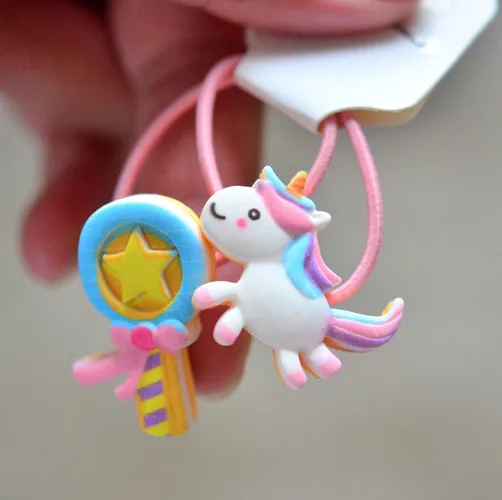 New Cute Hair Accessories Unicorn Rainbow White Horse Hair Ties For Kids Candy Tie Leather Band Kids Elastic Hair Ties