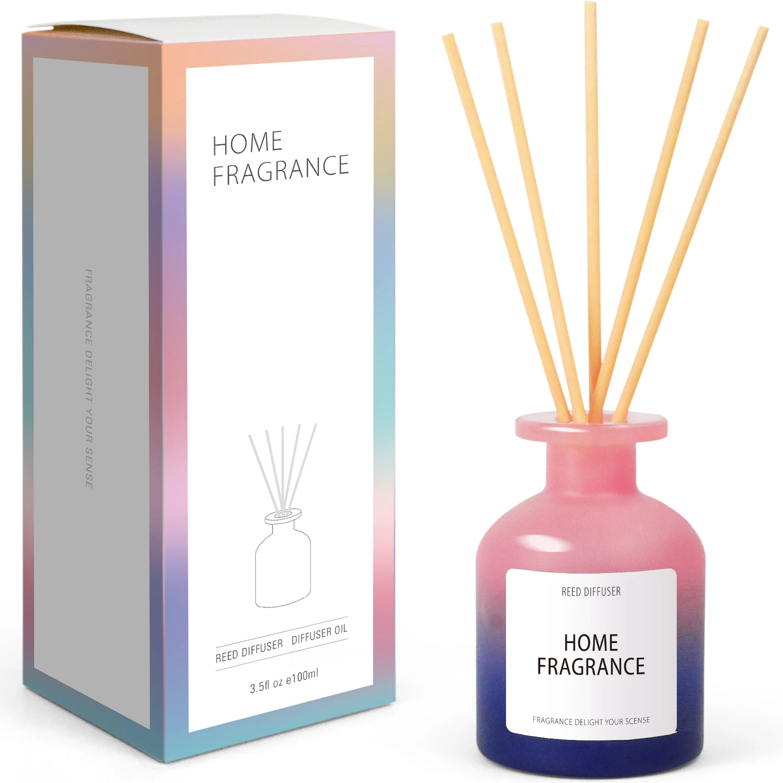 Manufacture Direct Selling Gradual Change Color Glass Bottles Long Lasting Room Custom Perfume Fragrance 100ml Reed Diffuser