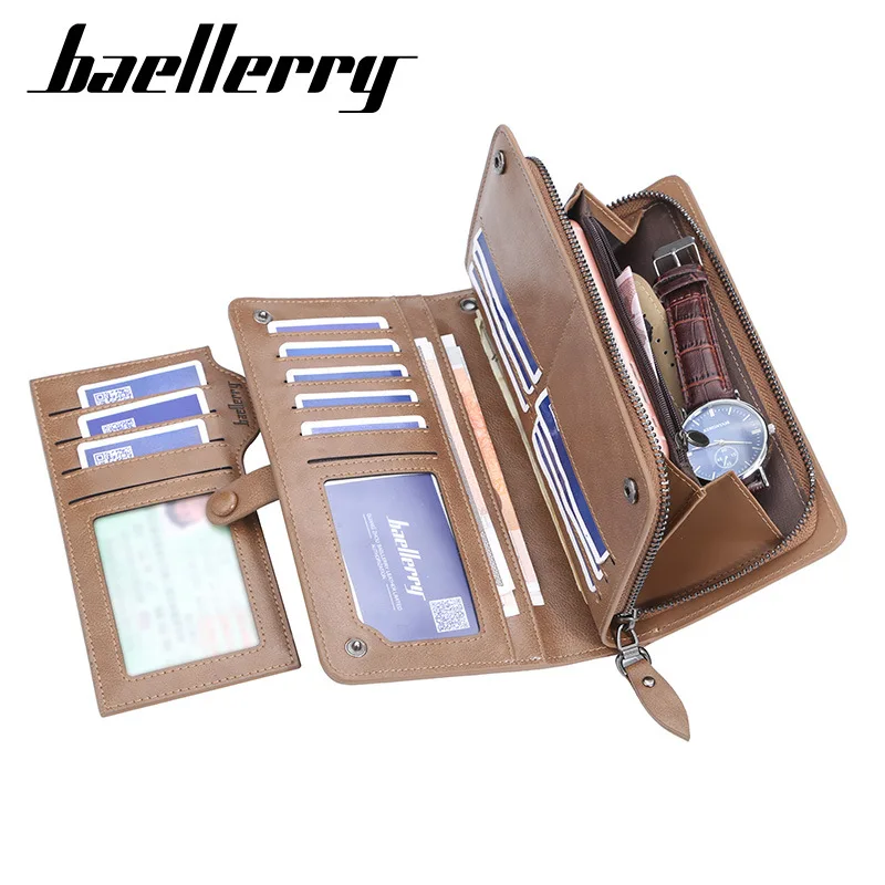 baellerry cell phone wallet purse men long bifold leather wallet rfid anti theft brown leather minimalist wallets
