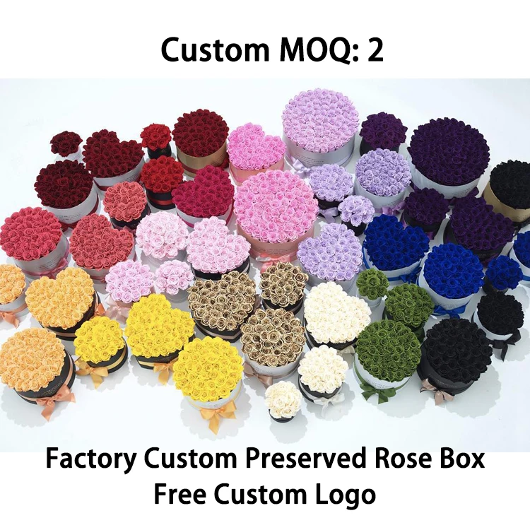 Wholesale Customized Logo Wedding Natural Long Life Luxury Various Colors Rose Flower Gift Eternal Preserved Roses in Box