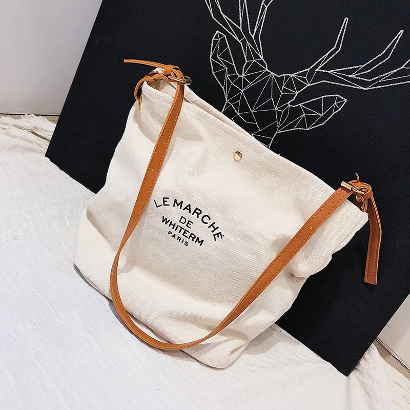 Designer Tote Bag Canvas With Pockets Zipper High Quality Custom Logo Cotton Canvas Tote Shoulder Bags With Leather Handles