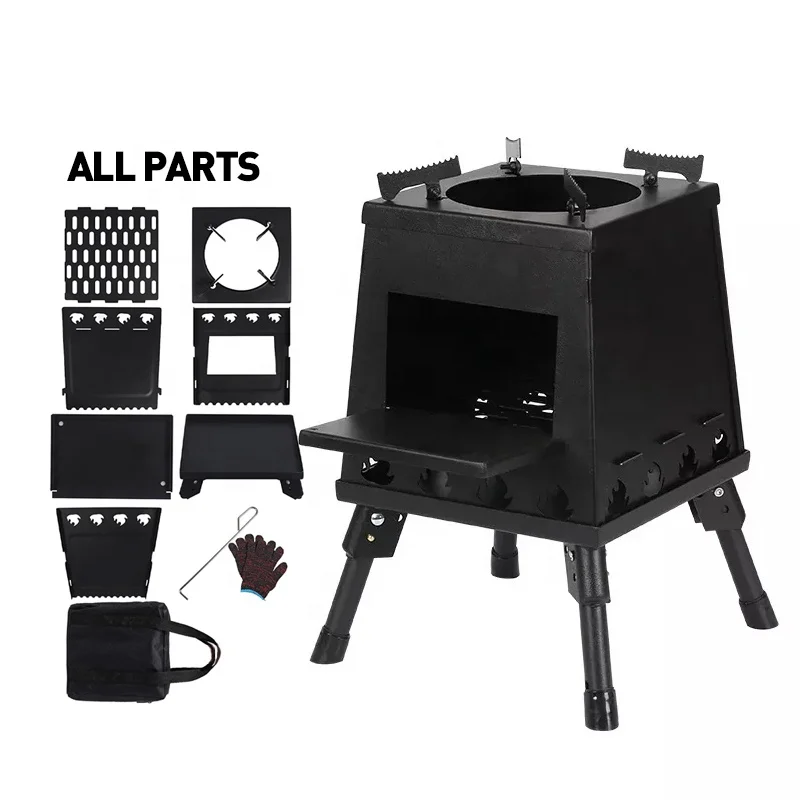 Small outdoor wood stove collapsible camping equipment stainless steel cold rolled high temperature resistant heating furnace