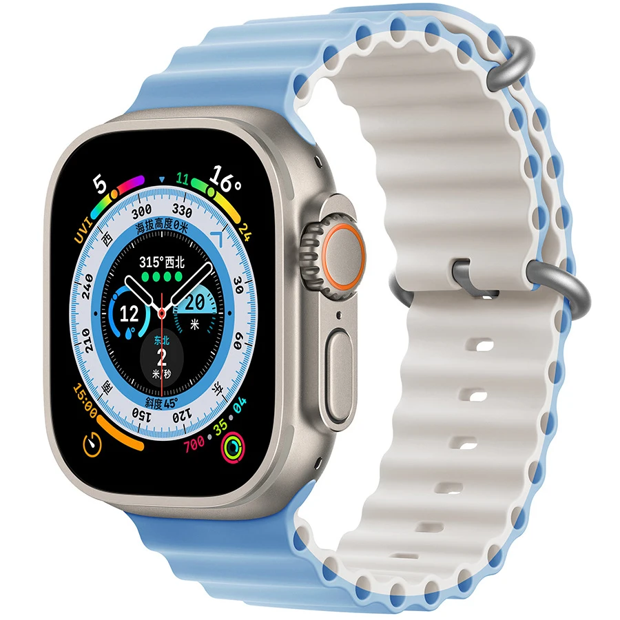 Double color watch band ocean strap for apple watch 8 ultra 49mm solf rubber strap bracelet sport smart watch bands