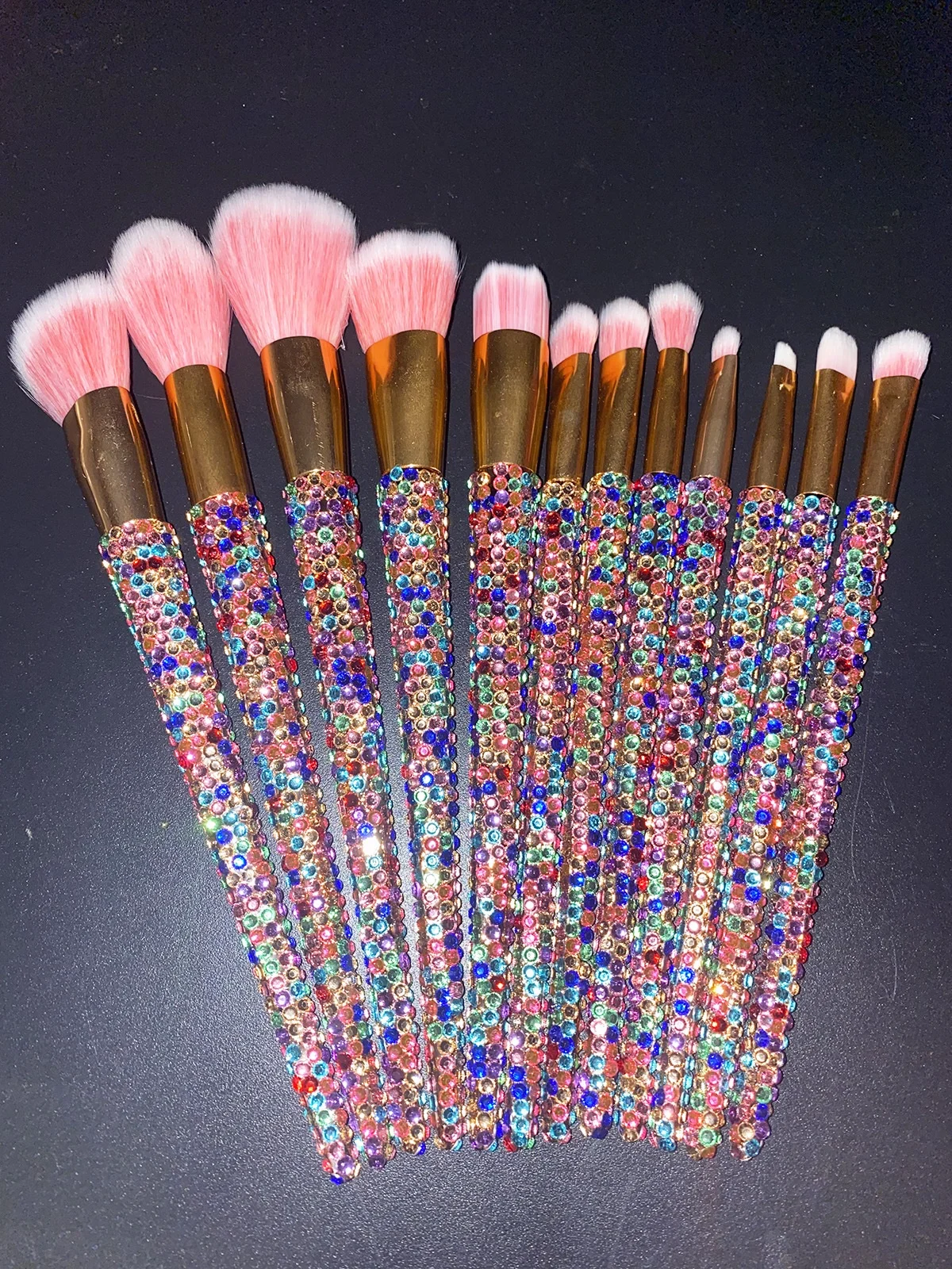 Hot sale shining handmade diamond handle makeup brush bling rhinestone pearl cosmetic brush set