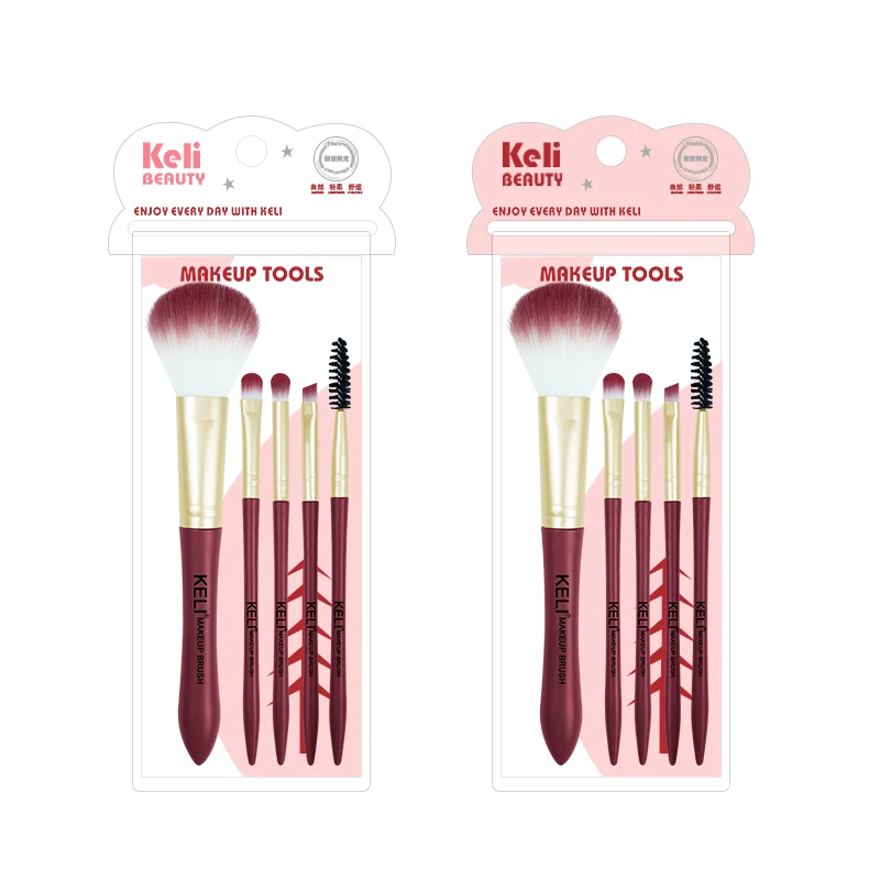 Luxury High Quality Red Makeup Brush Kits 5pcs Private Label Cosmetic Brushes