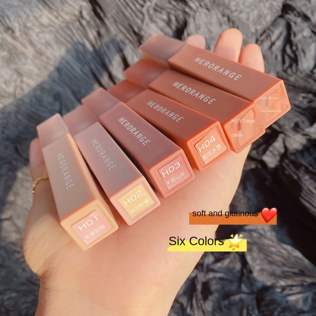  HERORANGE водостойкая жидкая губная помада oem make up 6 оттенков с милой упаковкой минеральная MSDS