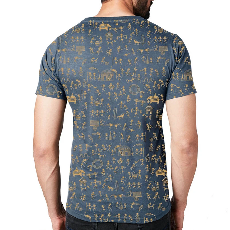 
poly cotton blend all over screen printed tech round neck t-shirt 
