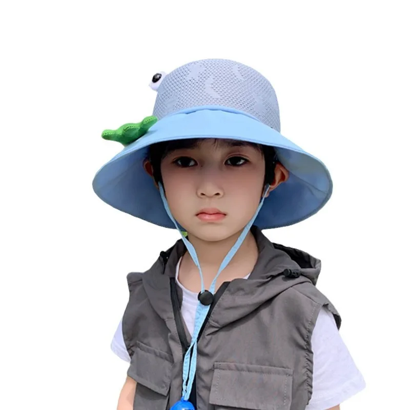 2024 Summer New Children Unisex Mesh Shade Cartoon Frog Fun Camping Vacation Beach Fisherman Hat