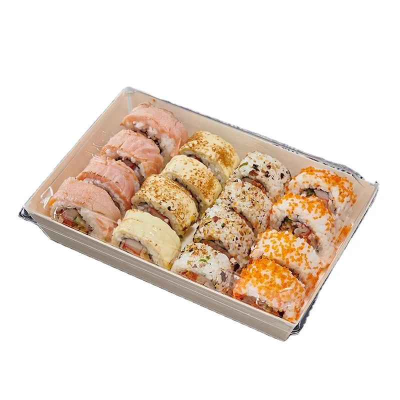 Disposable Wooden Takeaway Food Packaging Container Biodegradable Salad Tray Box Sushi Box