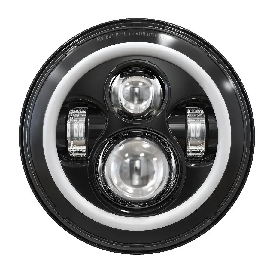 7 Inch Headlight Riund Halo DRL Hi/Lo Beam LED Lamp for Universal Harley and Jeep Wrangler JK