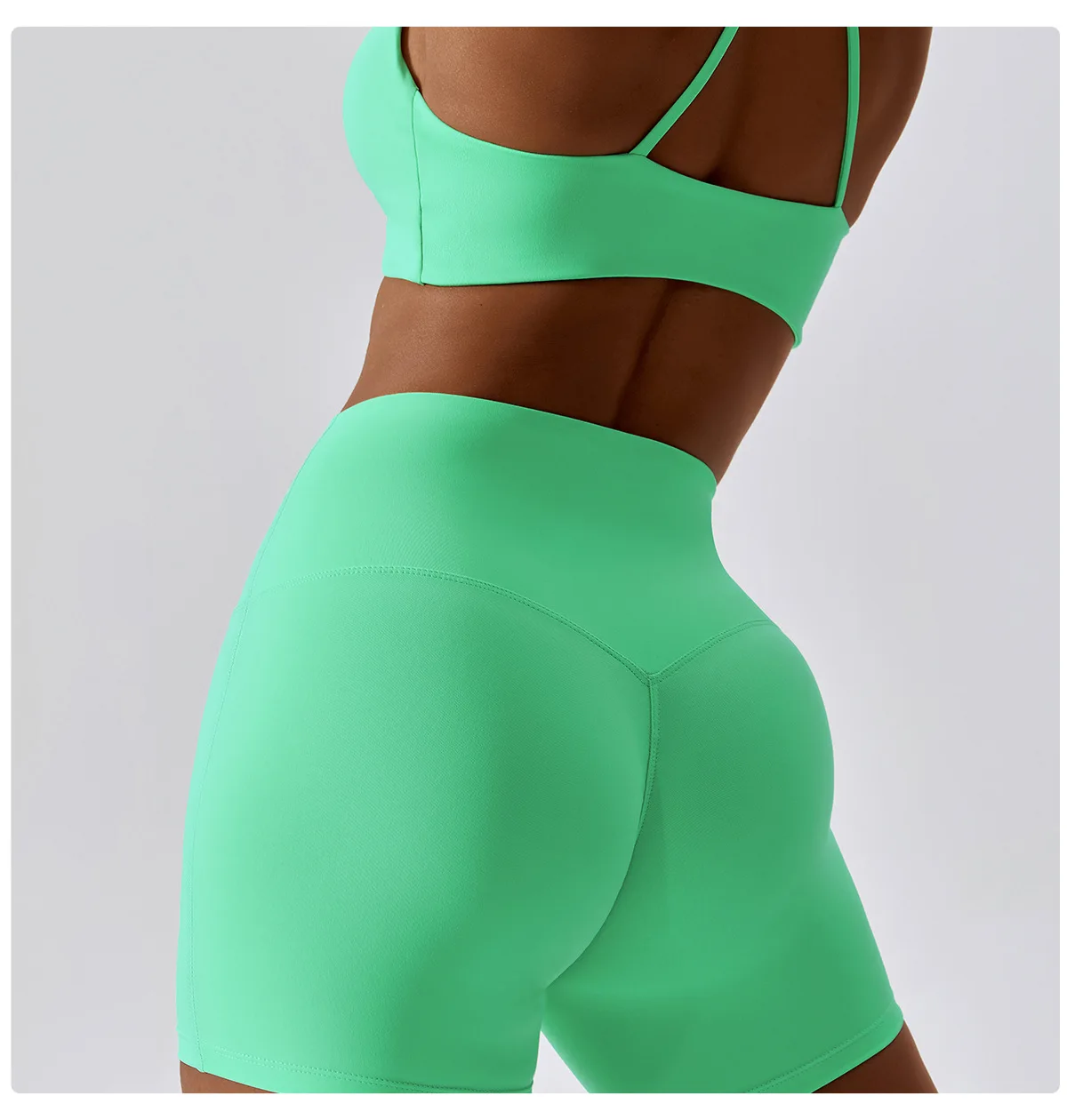 2023 New Women Workout Set Fitness Clothing Front Twisted Open Back Sports Bra and V Back Yoga Shorts Leggings Gym Fitness Set