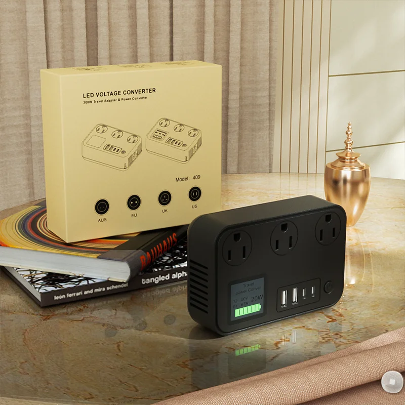 100V-220V Travel Converter 250W Travel Voltage Converter for curlers Power Plugs with 3 USB 1Type-c Charging Ports and 3 AC Plug