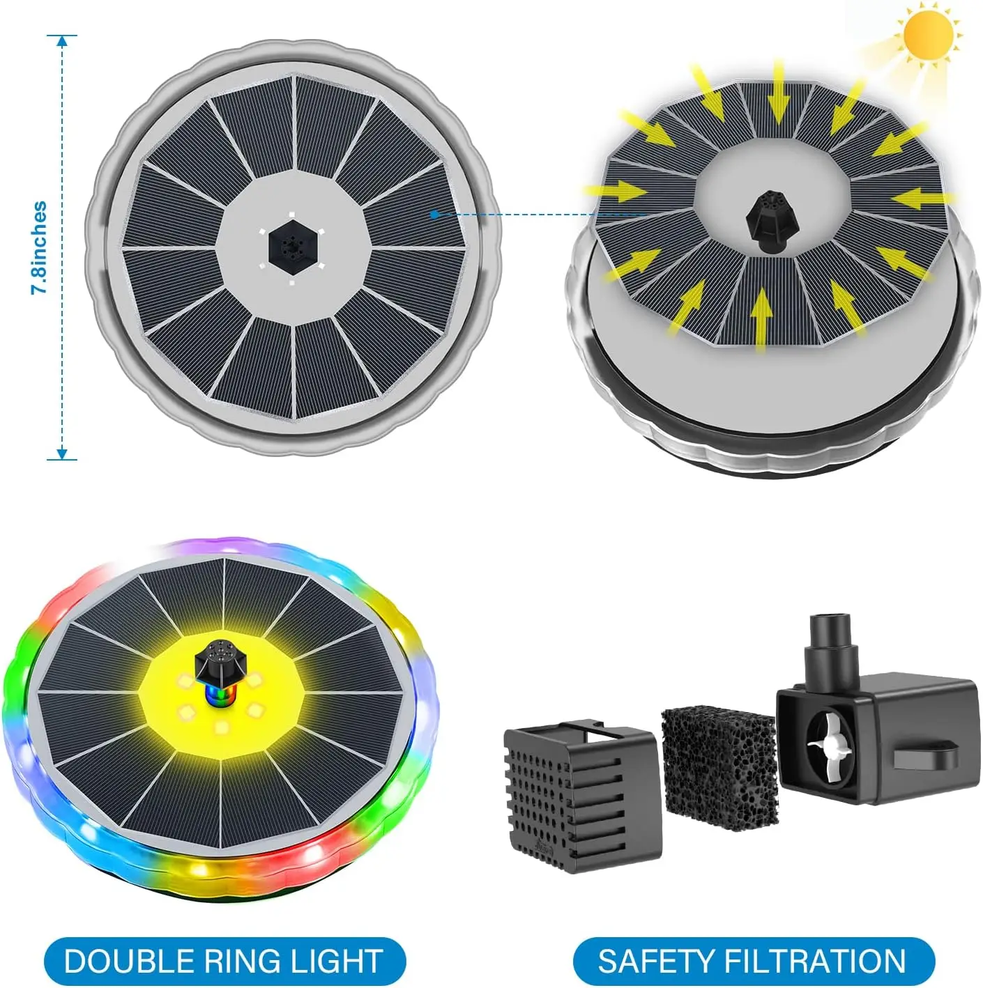 Floating Solar Panel Water Pump Solar Fountain Garden Plants Watering Power Rgb Light Pool Solar Water Fountain