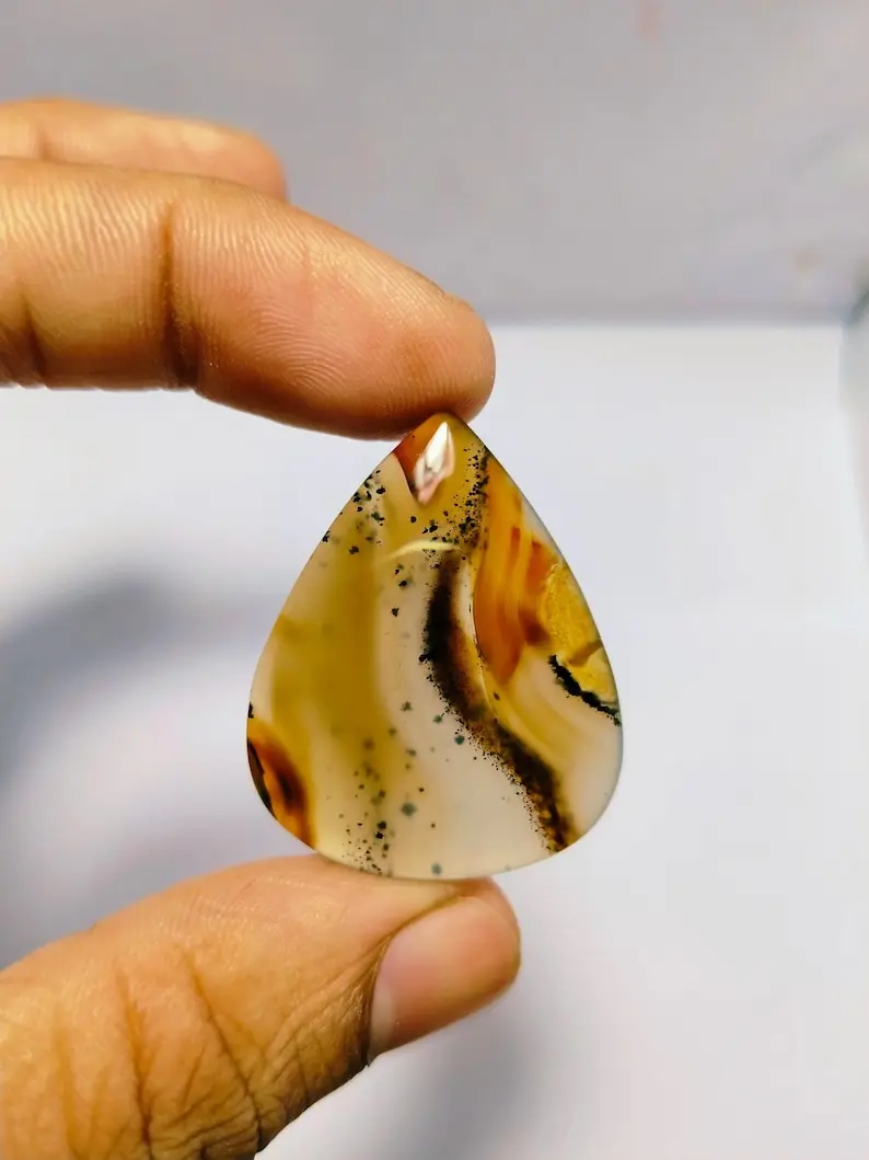 Montana Agate earrings Cabochon loose stone semi precious Montana Agate for Meditation & amazing jewelry. 45 Cts. 36X29 MM