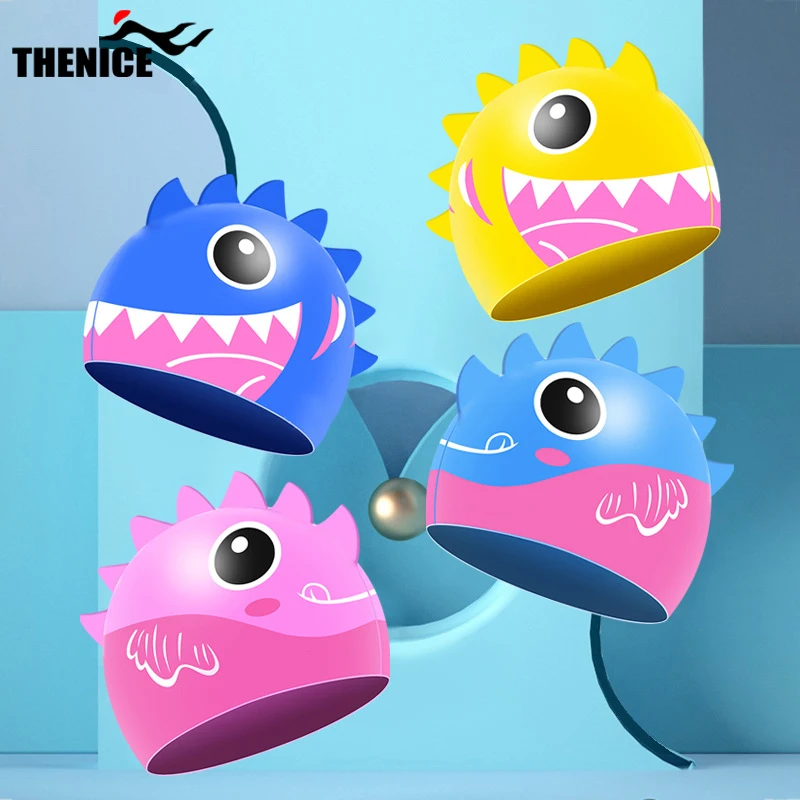 Custom Funny Cute Cartoon Kids Swim Cap Silicone Swimming Caps For Kids Girls Long Hair