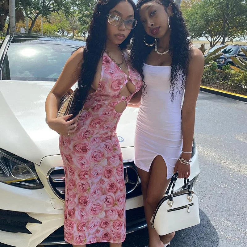 Printed Night Dresses Summer Apparel 2022 Knitted Ribbed Outfit Wrap Bodycon Sexy Spaghetti Strap Sweater Dress Women Clothing