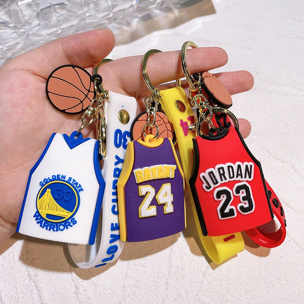 Хит продаж брелок в виде баскетбольной звезды трикотажный Kobe карри Джеймс для ключей из силикона мальчиков