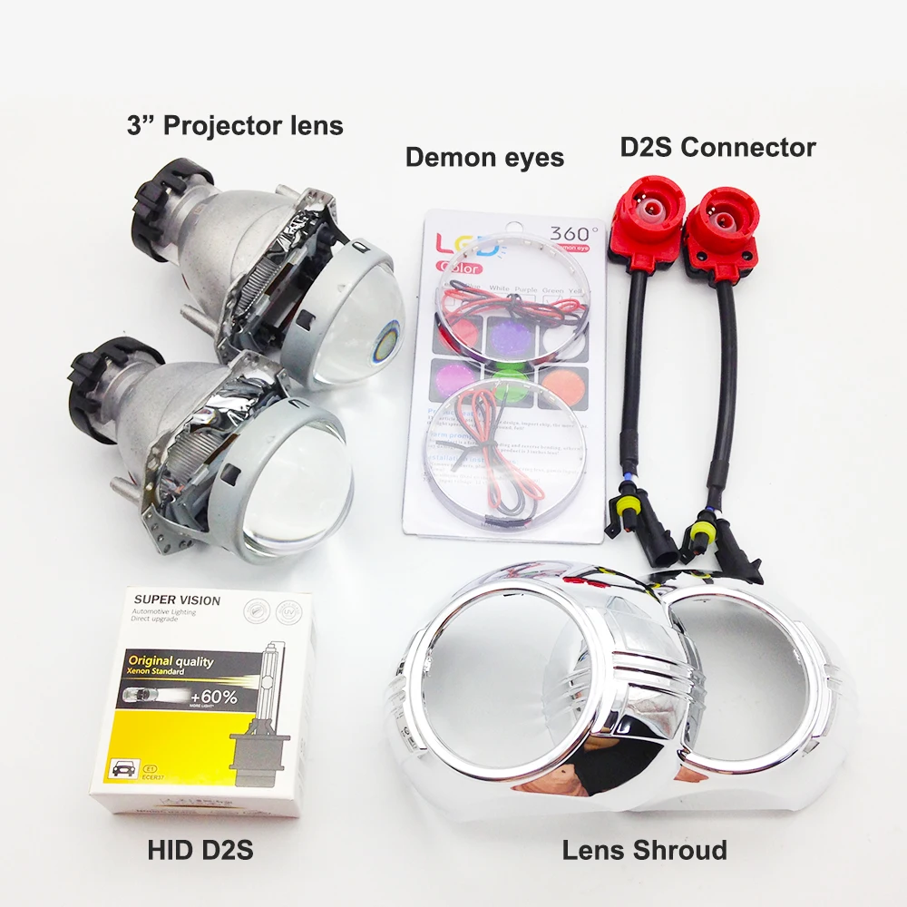TAOCHIS 3.0 inch Head light HID Xenon Projector Lens for Hella D2S D1S D3S D4S Shroud Demon Eyes Modify Headlamp Lamp Upgrade