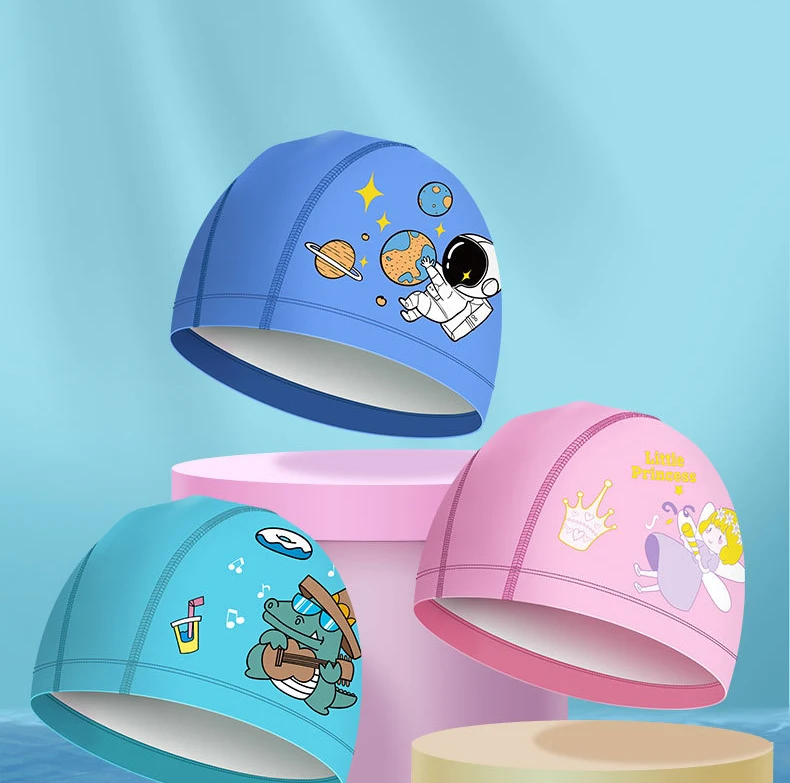 Kids Swim Cap High Elastic Waterproof Swim Bath Cap Cute Cartoon Style Swim Hat For Boys And Girls