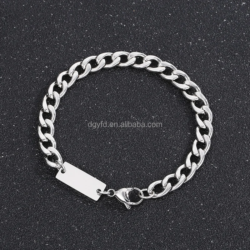 Stainless Steel Engraved Cable Chain Bracelet