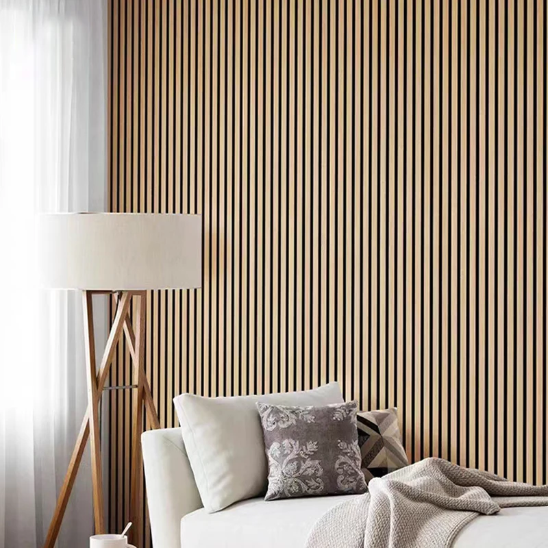 22mm Thickness Sustainable Wood Veneer Covered MDF Core Slatted Wall Panel With 9mm PET Felt Polyester Backing