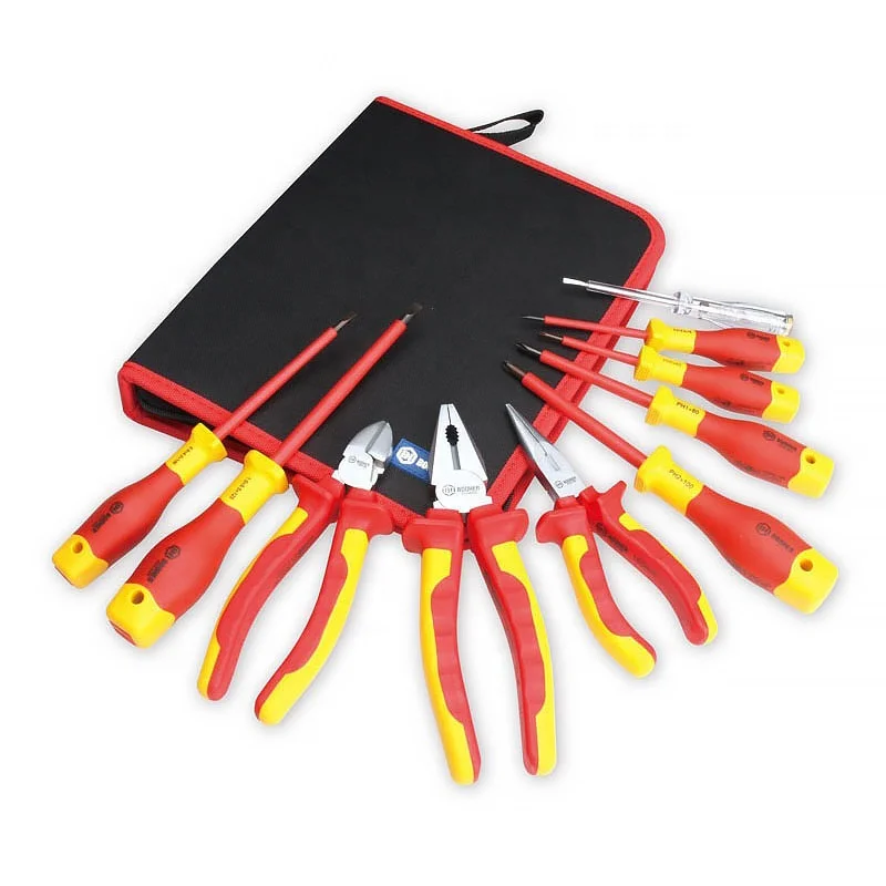 9PCS Auto Repair Tools  Electricians VDE Insulated Tool Set with pouch Pliers Screwdrivers