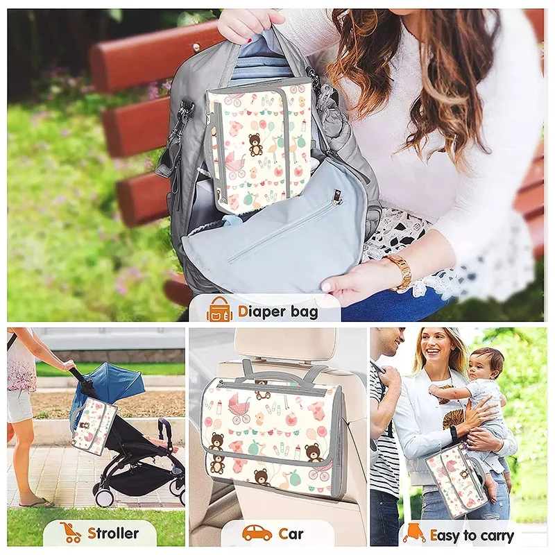 Golden Supplier Diaper Bags Stroller Organizer, Custom Wholesale Price Cartoon Diaper Caddy, Portable Changing Pad Baby