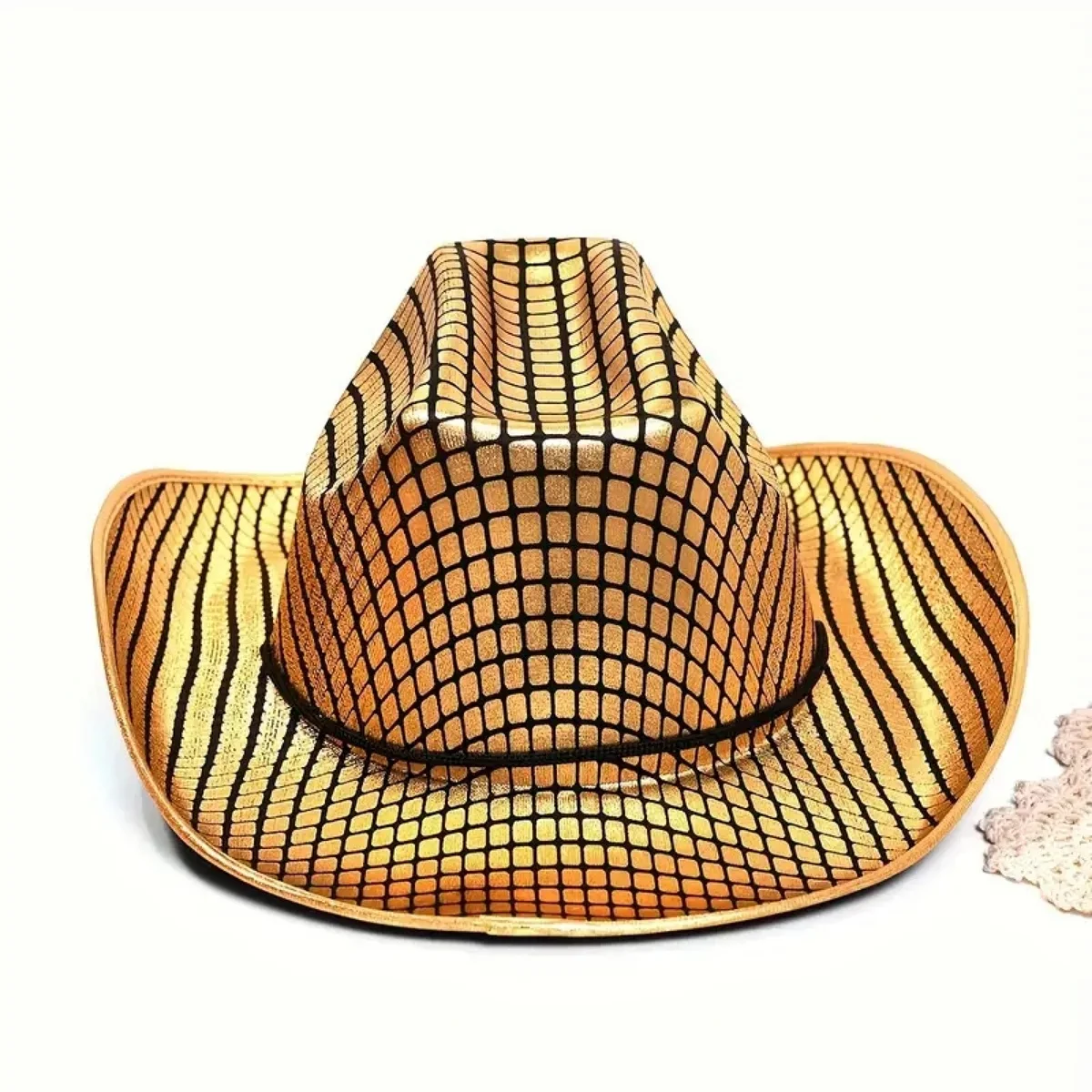 Western cowboy hat gold and silver mesh Panamanian hat stylish lightweight rolled fedora cowboy hat For ladies and men