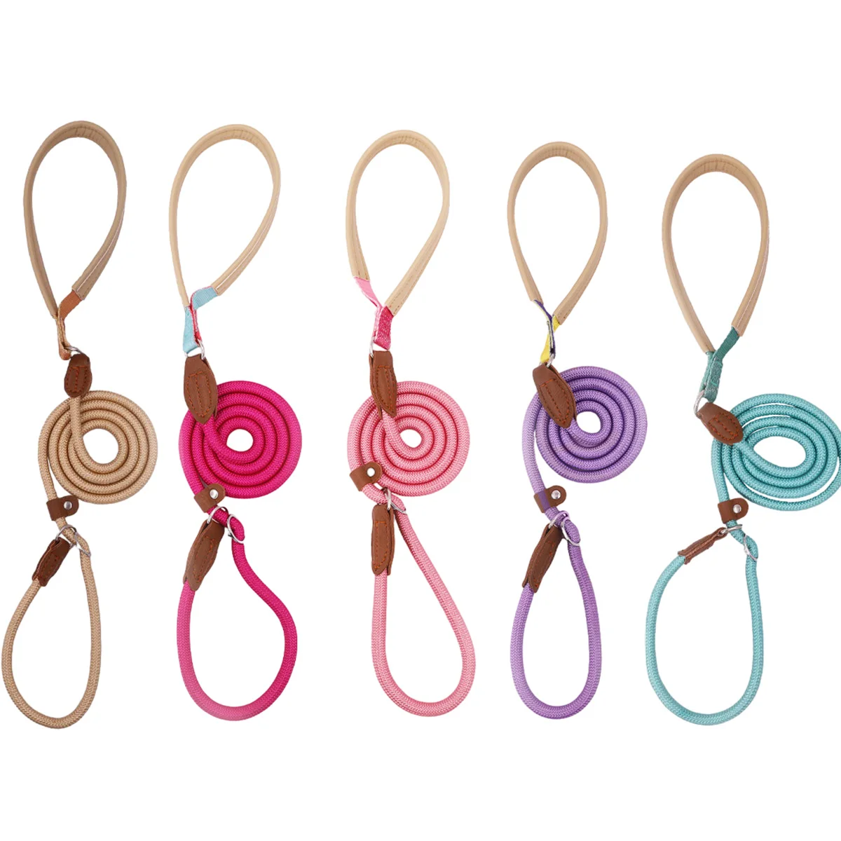 Pet Supplies Multi Colored Dog Walking Leash Explosion-proof Punch Nylon Leather Handle Dog P Chain Leash