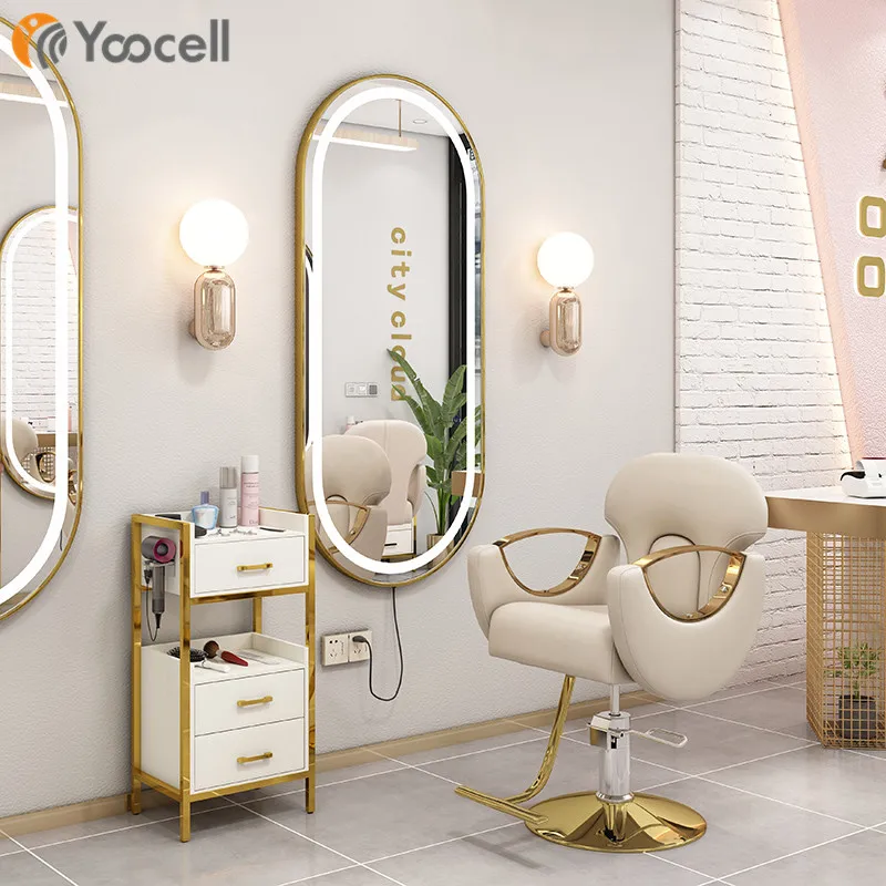  Yoocell одностороннее со светодиодной подсветкой высокое качество лидер продаж салонная мебель настенное зеркало с золотой рамкой для