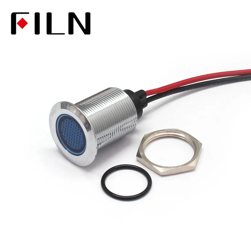 FILN 19MM Factory selling metal Panel Signal Pilot 12V/24V/220V Led Indicator Light Red Green Yellow With Wire