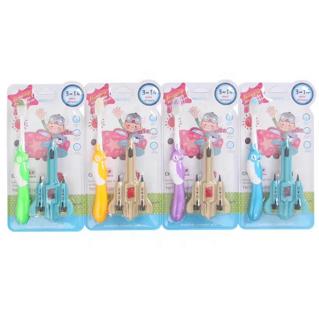 OEM Soft Bristle Bird Design Cartoon Kids Tooth Brush With Toy Plane