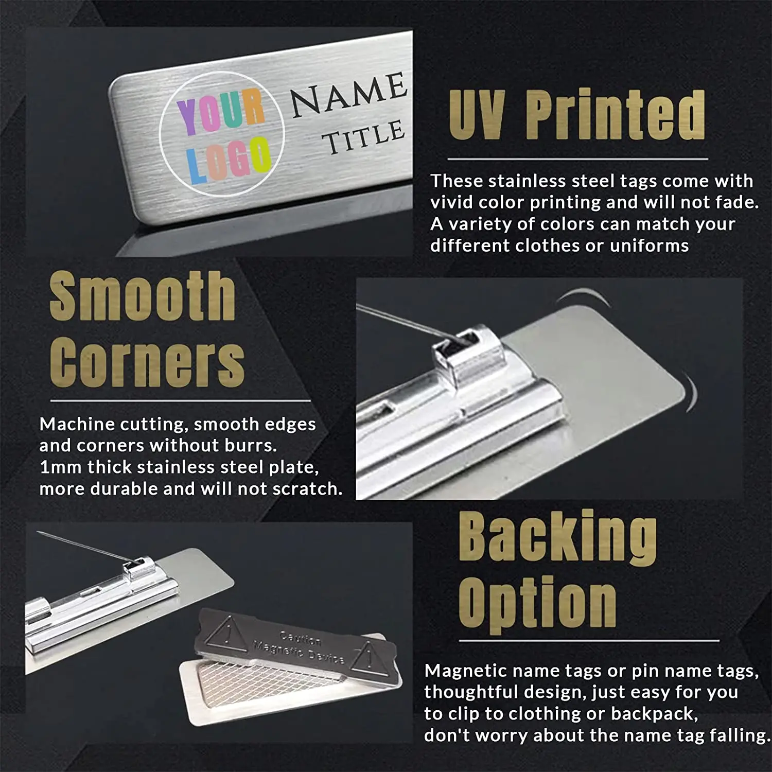 Custom Name Tag with Logo Personalized Name ID Badge with Magnet Pin Backing for Uniforms, Employees, Staff, Doctors, Nurse