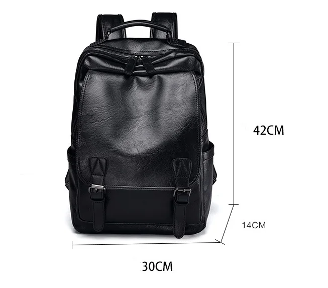 PU Leather Travel Men Backpack Casual Business Leather Backpack Computer Schoolbag Trend Large Capacity Student Male AY Black
