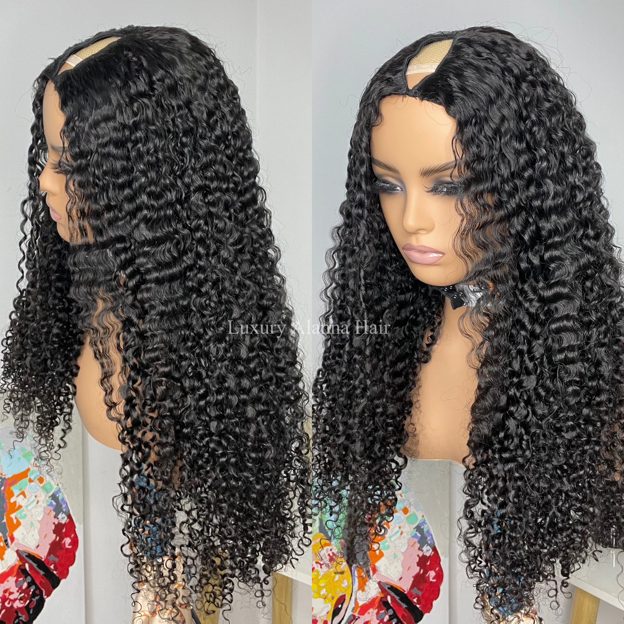 Raw Virgin Cuticle Aligned Curly Human Hair Wigs High Quality Cambodian 3b Soft Kinky Curly V Part Wig Small Medium Large Cap