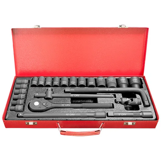 24pcs 1/2' Drive Ratchet Wrench Socket Wrench Kit Manganese Phosphate Combination Auto Repair Hardware Tool Set