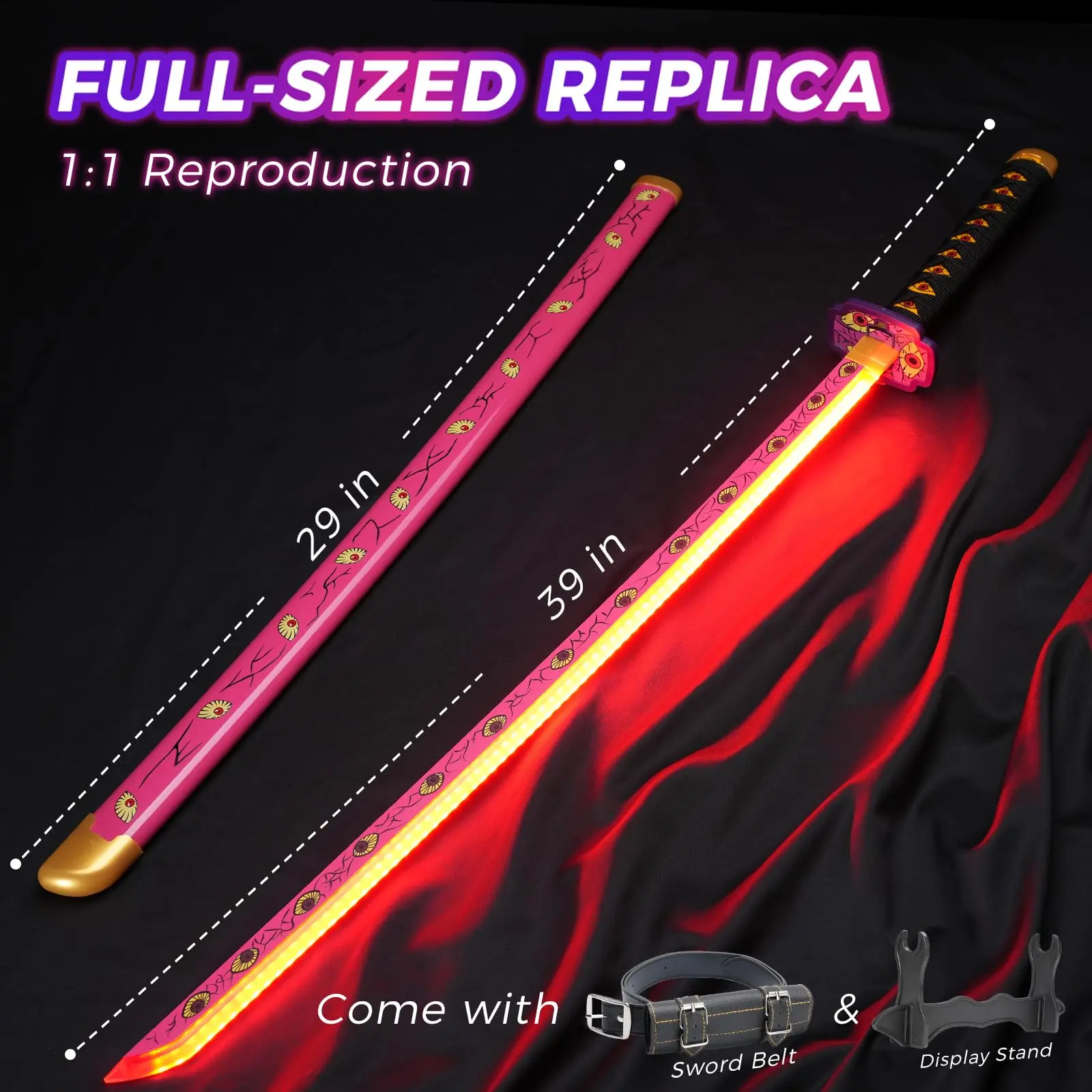 Light Up Rechargeable Demon Slayer LED Luminous Sword 104cm Wooden Sword Costume Play Samurai Anime Sword Products