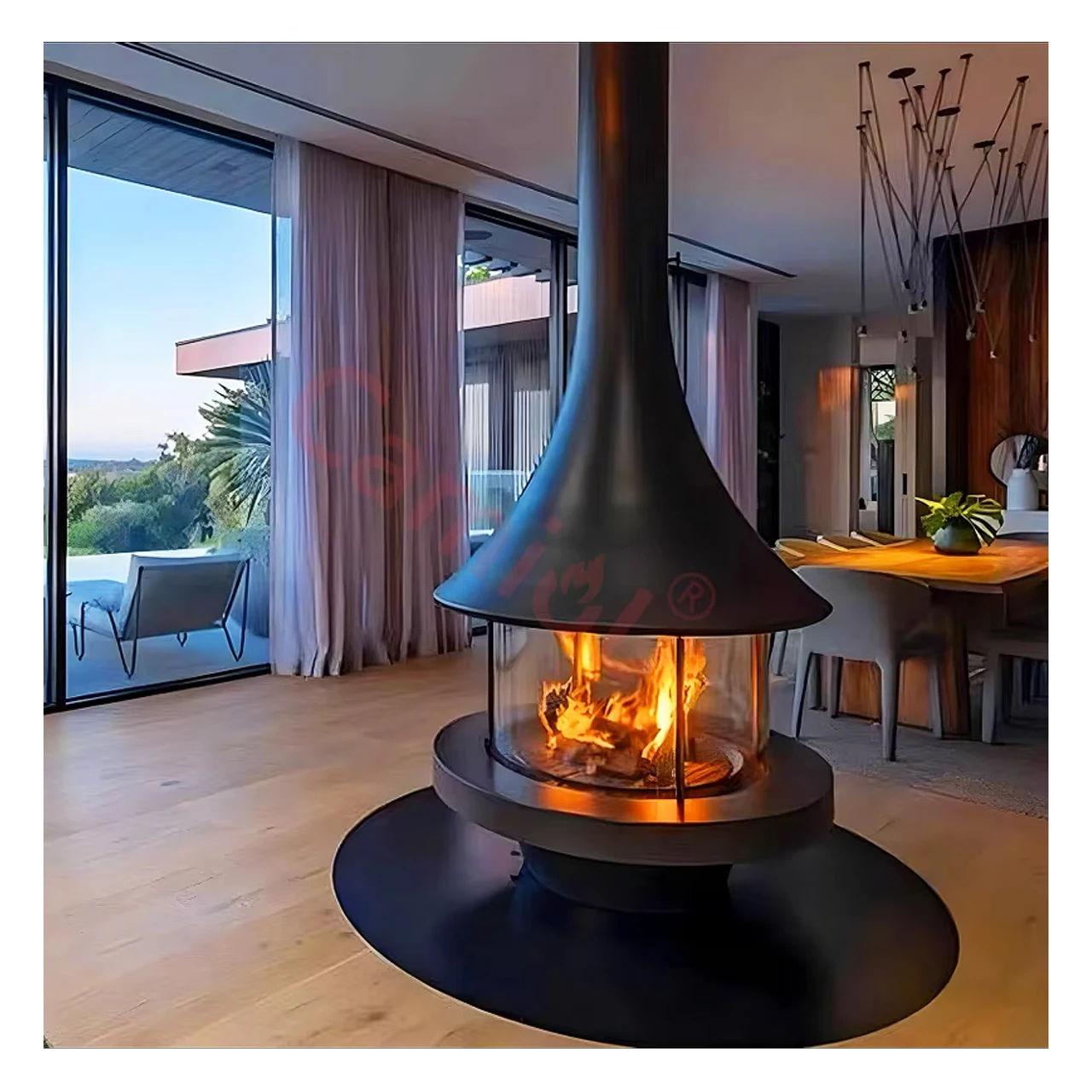 Custom Indoor Wood Stove Decorative Wall Mounted Wood Burning Hanging Suspended Fireplace