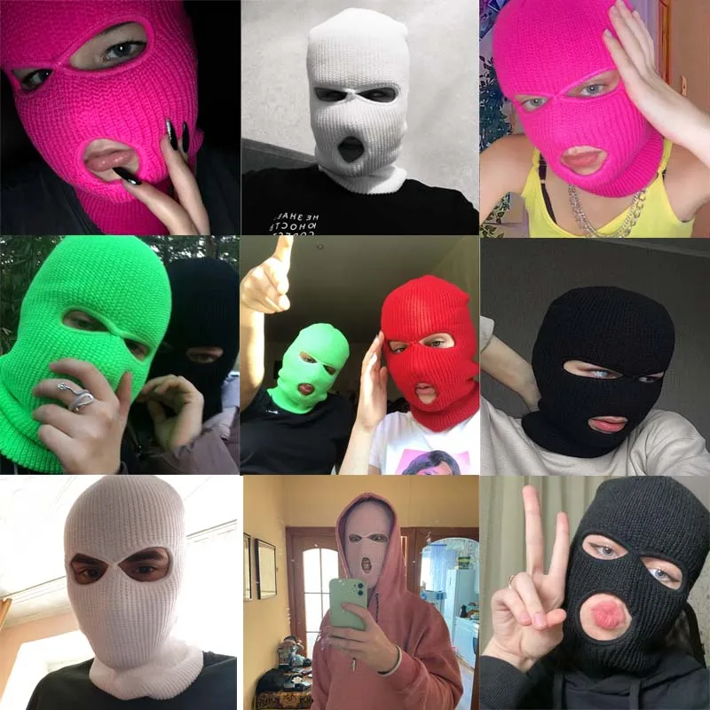 Personalized Designer Custom Embroidery Logo Full Face Cover 3 Hole Rappers Bandit Knitted Skimask Balaclava Ski Mask