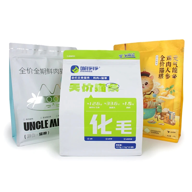 Customized Large Capacity Coffee Tea Packaging Flat Bottom Resealable Ziplock Bag 1kg 2kg 5kg 10kg Cats Food Packaging
