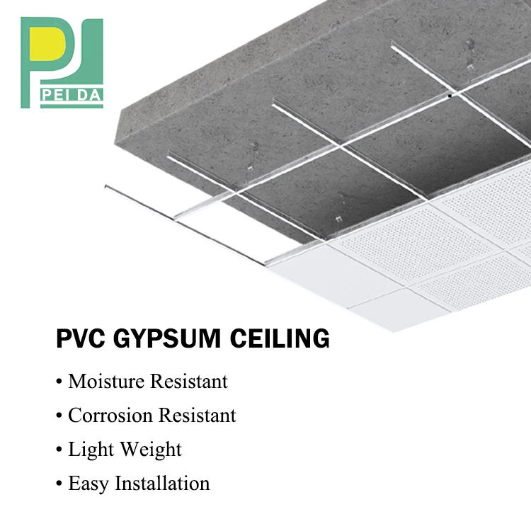 Hanging Ceiling Veneer  PVC Gypsum Ceiling Panels For Residential