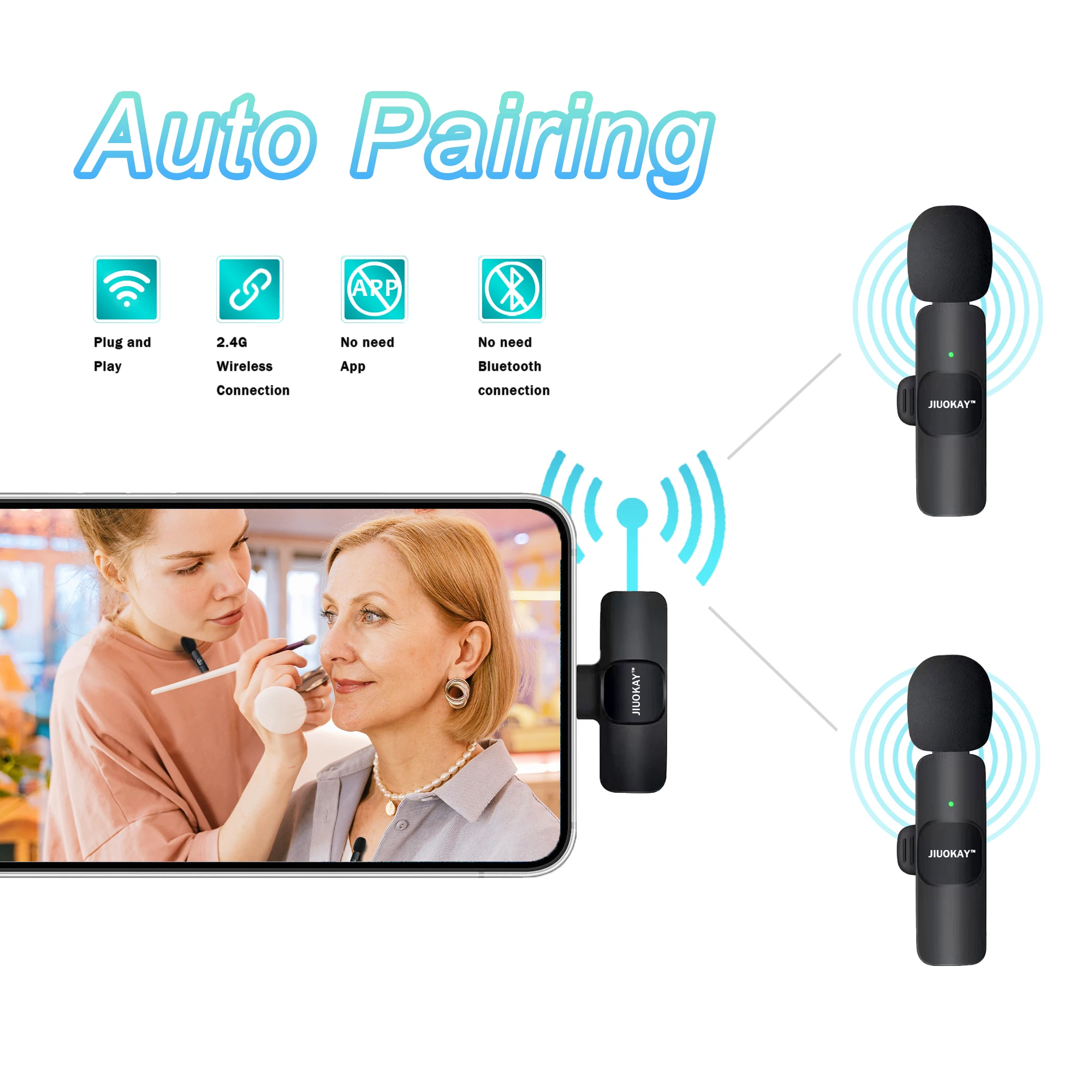 Wireless Lavalier Microphone Omnidirectional for Android Phones Plug-Play Mic with Clips for Video Recording