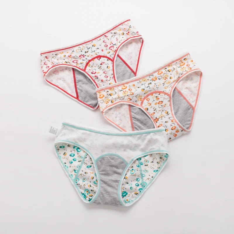 Plus Size Women 3 Layers Pattern Print Absorbent Briefs Postpartum Incontinence Period Menstrual Underwear 3 Pack